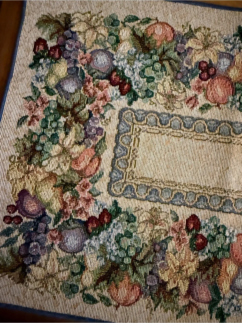 Floral Fruit Tapestry Placemat Pair in Cream and Blue